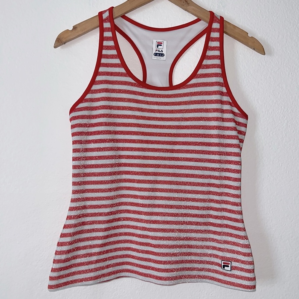 Fila Heritage Sparkle White / Red Striped Tank Top Size XS